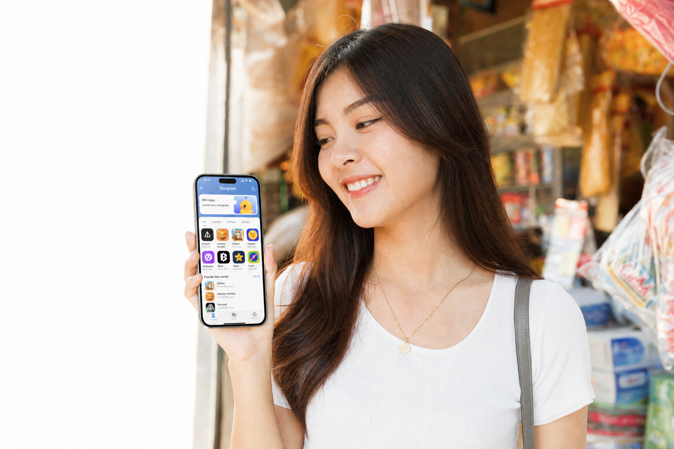 Young Cambodia customer opening Nova services on a mobile phone